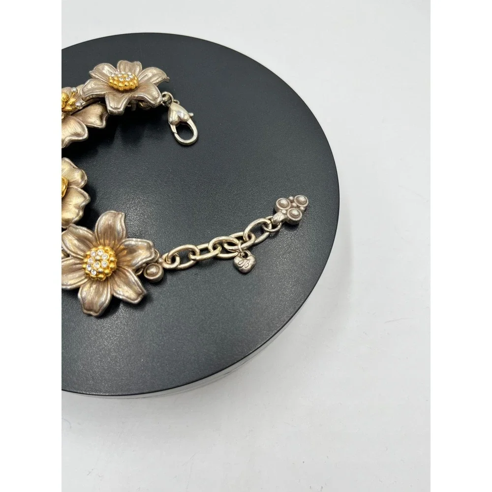 Brighton‎ Vintage Retro Garden Flower Two-Tone 3-D Crystal Brushed Bracelet